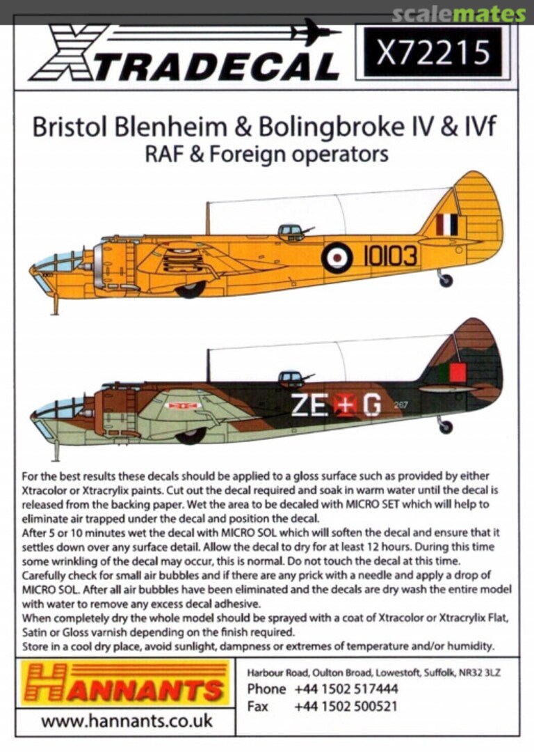 Boxart Bristol Blenheim & Bolingbroke IV & IVf X72215 Xtradecal