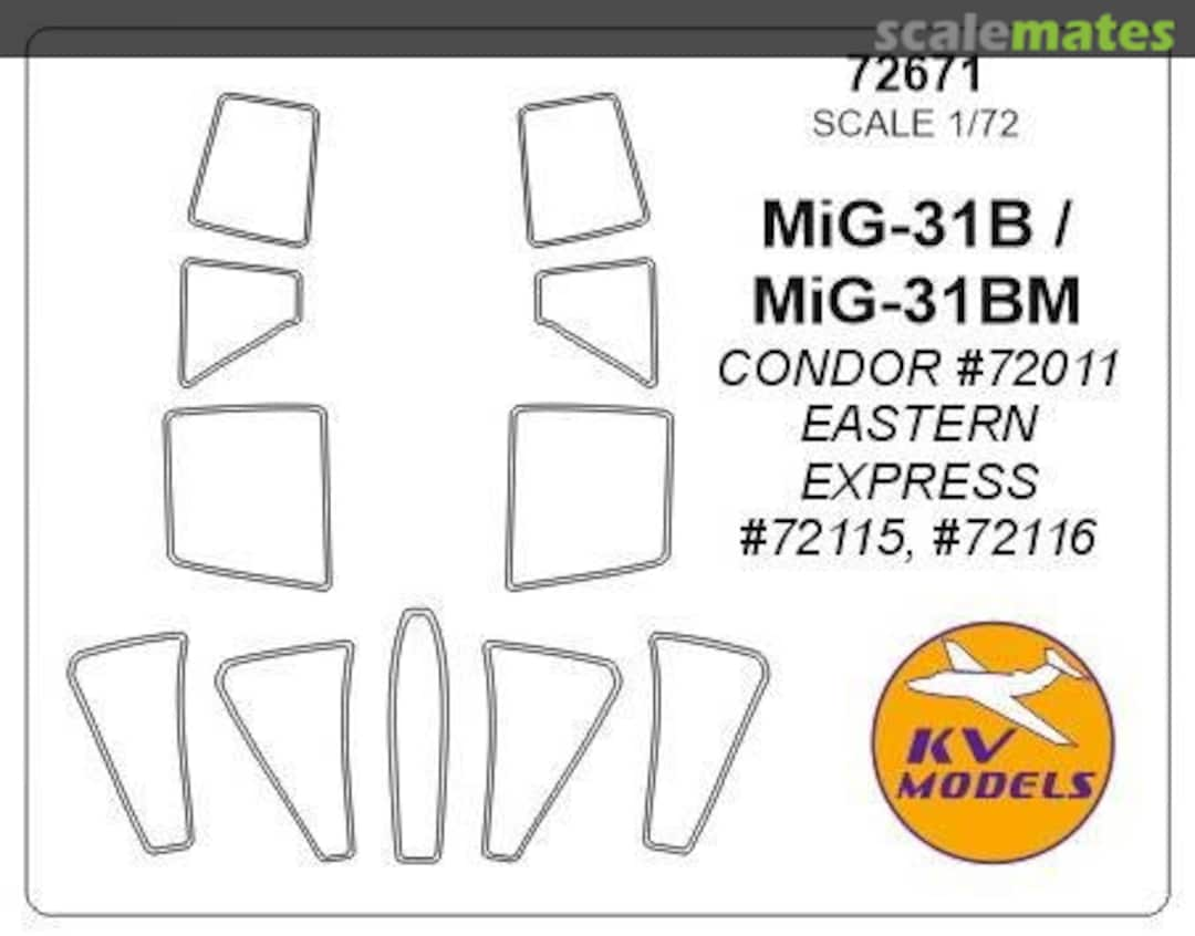 Boxart Mask 1/72 for MiG-31 and wheels masks 72671 KV Models