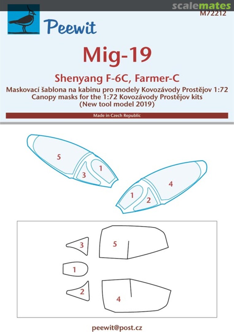 Boxart MiG-19 (Shenyang F-6C, Farmer-C) canopy mask M72212 Peewit