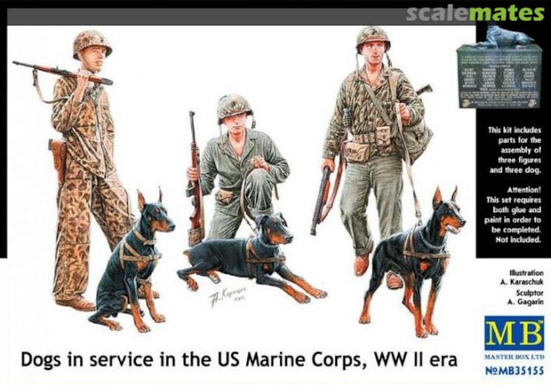 Boxart Dogs in service in the US Marine Corps, WW II era MB35155 Master Box