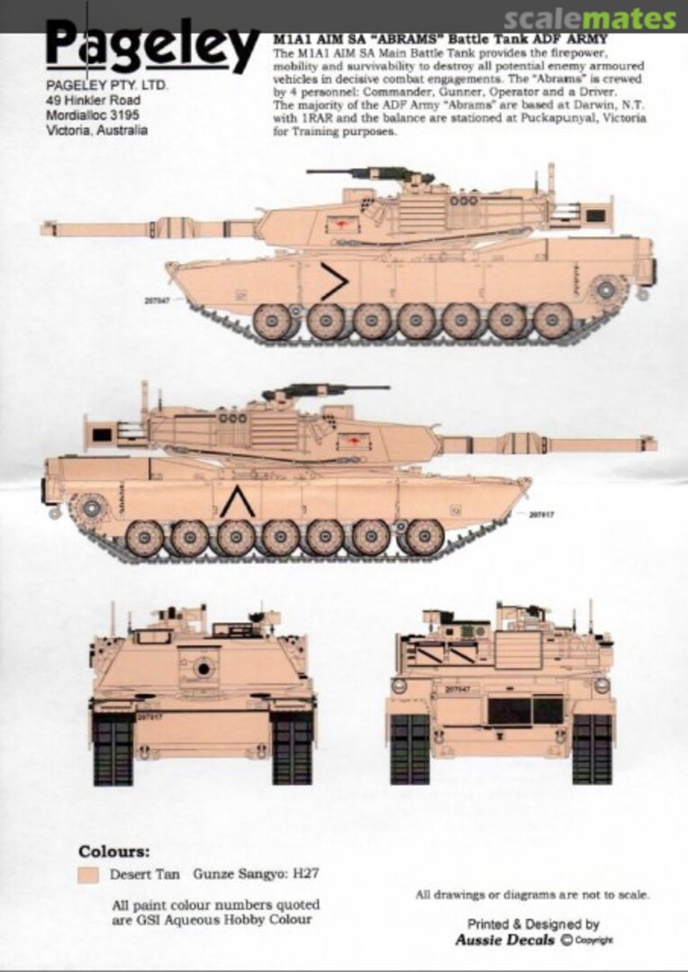 Boxart M1A1 AIM SA "Abrams" Battle Tank ADF Army Decals 207017 Aussie Decals