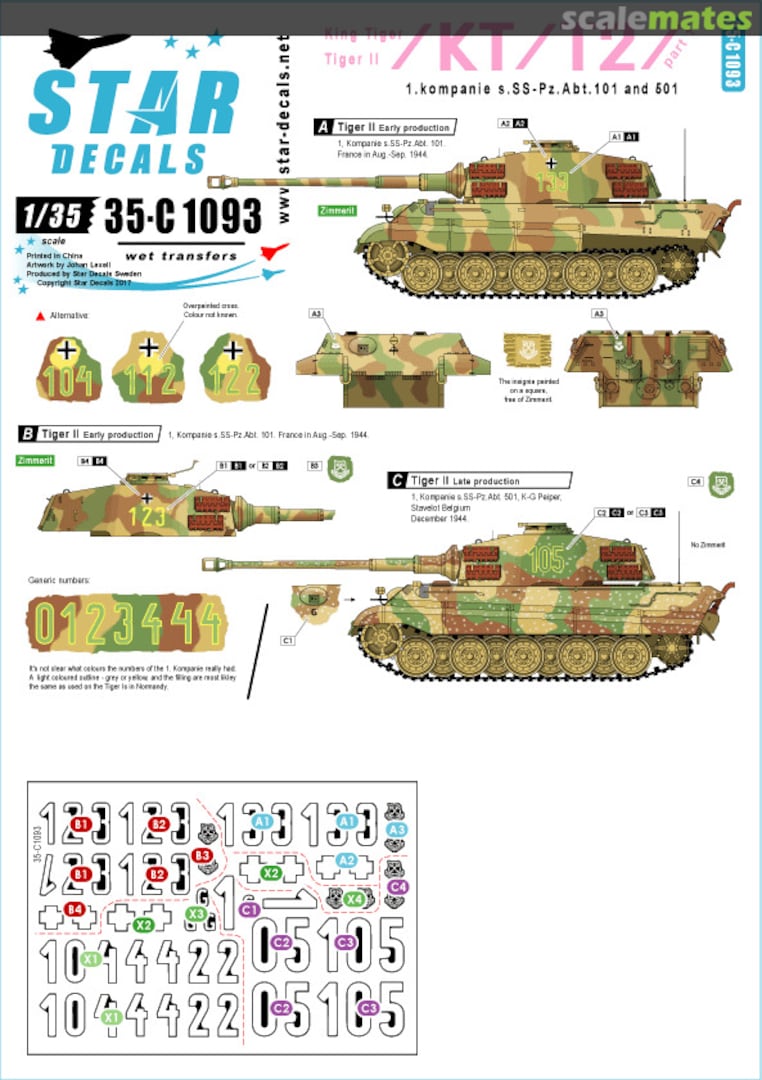 Boxart King Tiger / Tiger II # 1 35-C1093 Star Decals