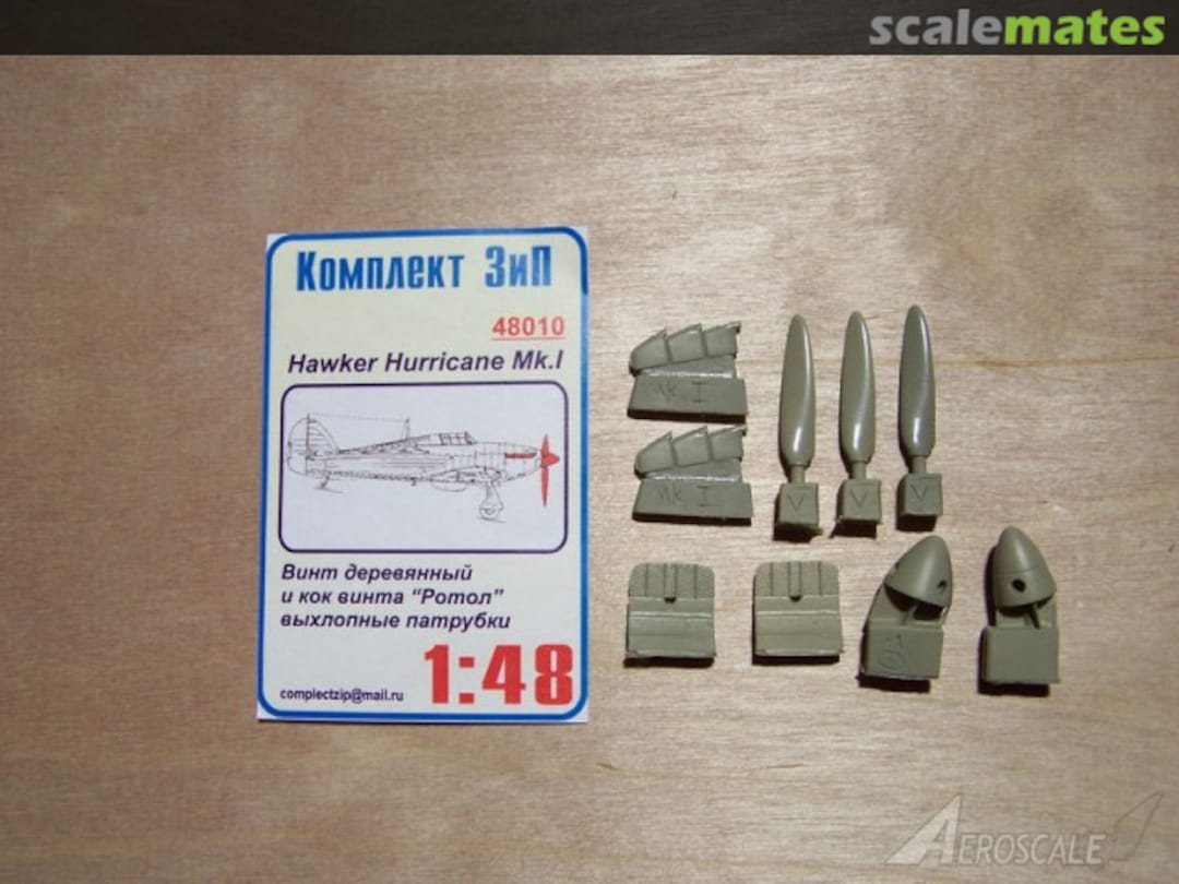 Boxart Wooden propeller, radiator faces and exhausts for Hawker Hurricane Mk.I 48010 Komplekt Zip