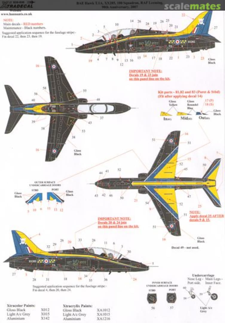 Boxart BAe Hawk T.1A 100 Sqn 90th Anniversary 2007 X32-035 Xtradecal