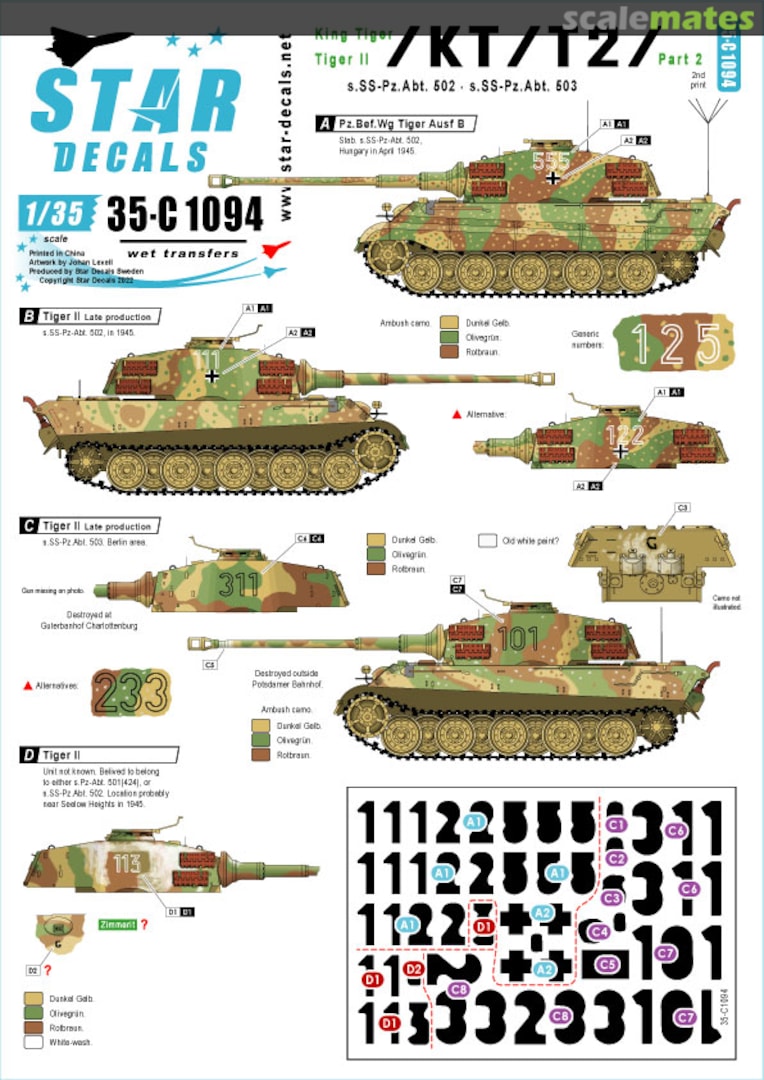 Boxart King Tiger / Tiger II # 2 35-C1094 Star Decals