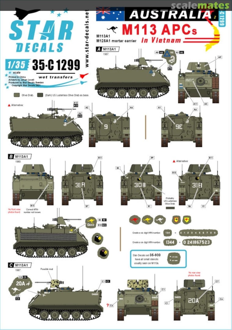 Boxart M113 APCs in Vietnam 35-C1299 Star Decals