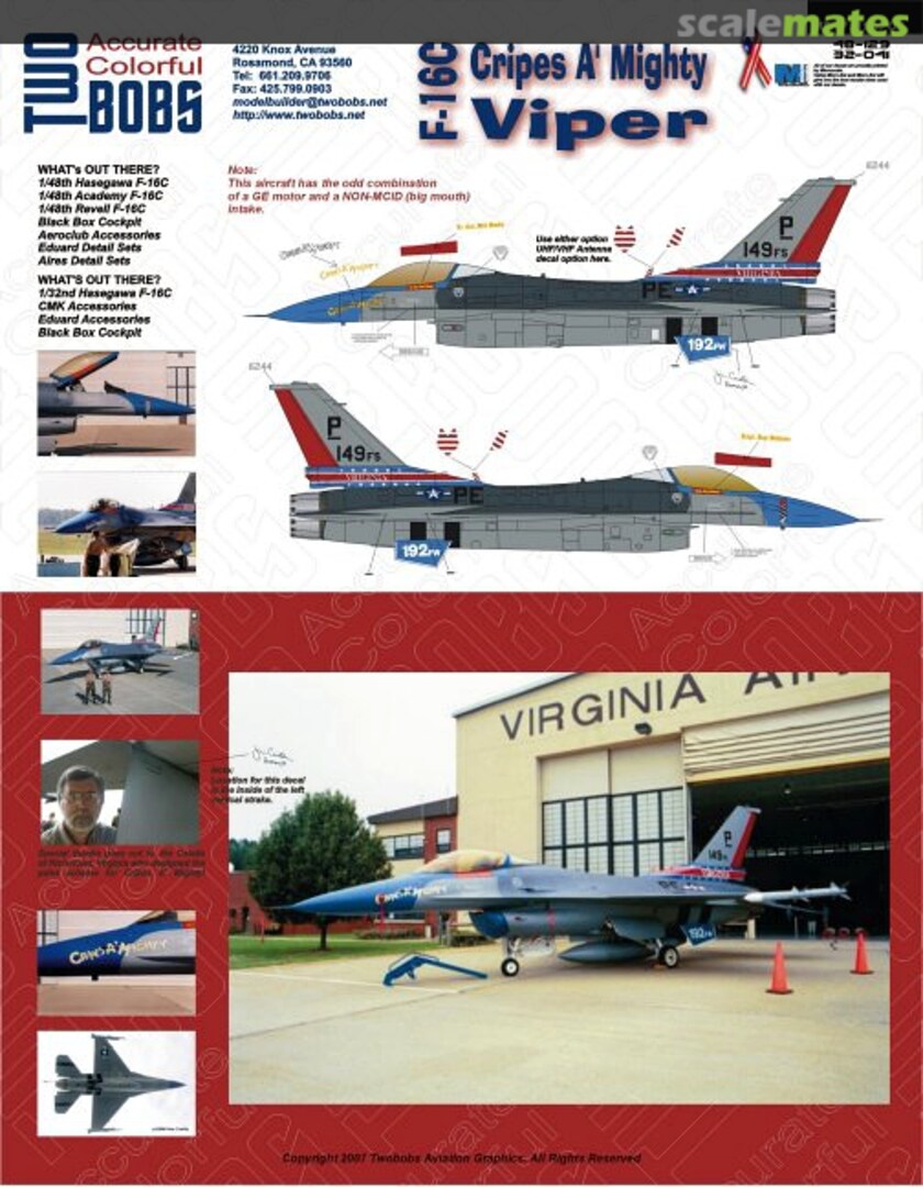 Boxart F-16C Cripes A' Mighty Viper 48-129 TwoBobs Aviation Graphics