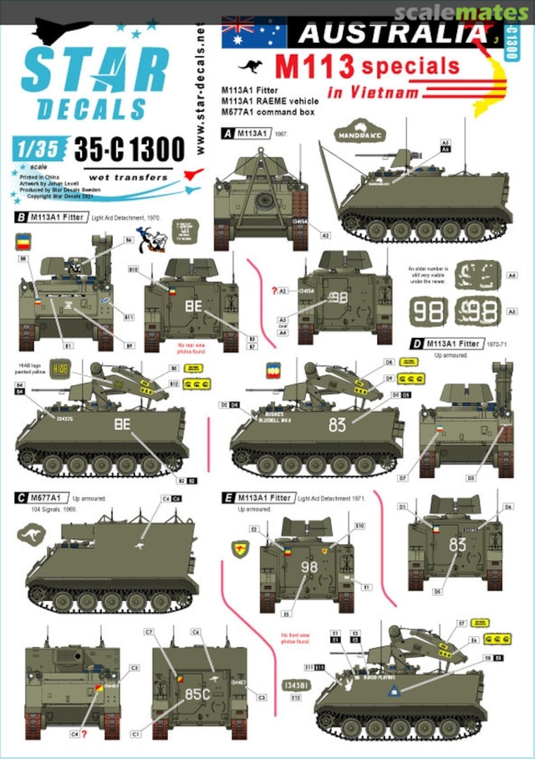 Boxart M113 Specials in Vietnam 35-C1300 Star Decals