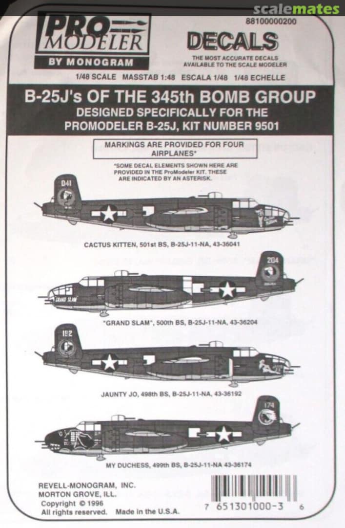 Contents B-25J Mitchells of the 345th Bomb Group 88100000200 Pro Modeler