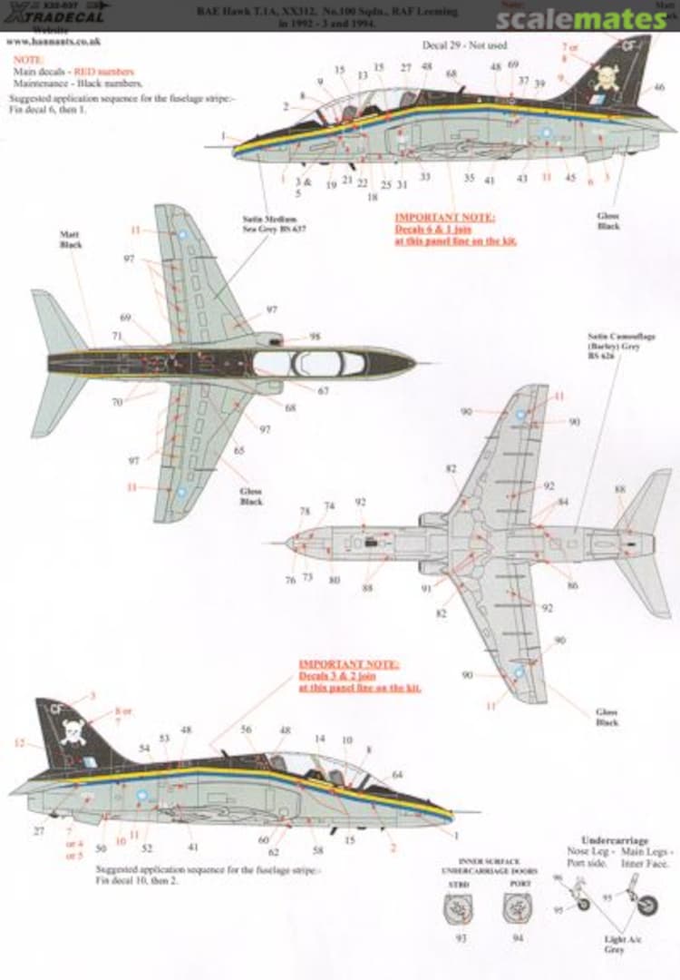 Boxart BAe Hawk T.1A 100 Squadron Display Aircraft 1992-1994. 2 versions No 4 FTS 70th Anniversary 1921-1991 X32-037 Xtradecal