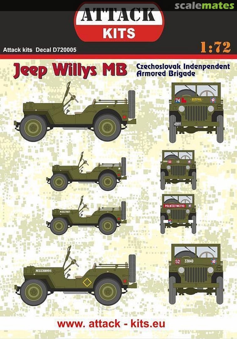 Boxart Jeep Willys MB CIAB (Czechoslovak Independent Armoured Brigade) D72005 Attack Hobby Kits