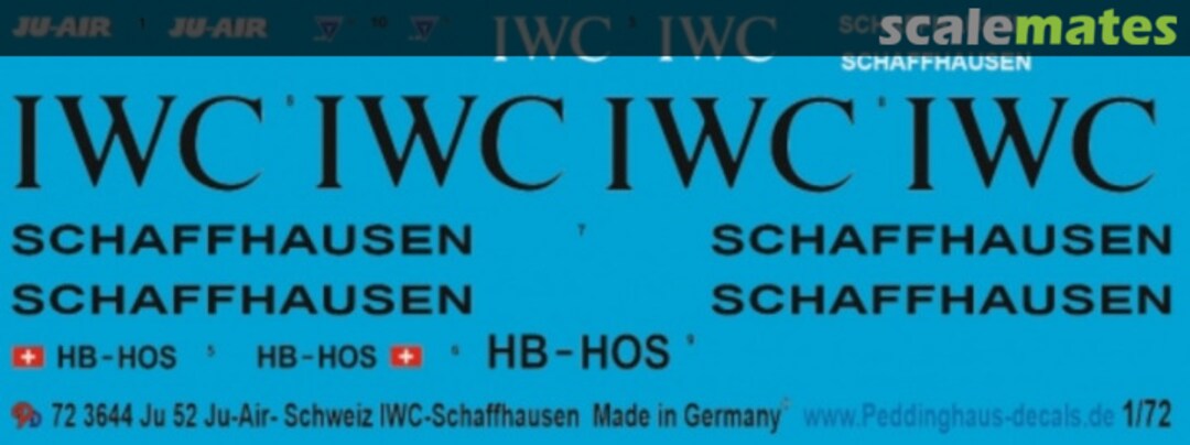 Boxart Ju 52/3m Ju Air IWC Schaffhausen 72 3644 Peddinghaus-Decals