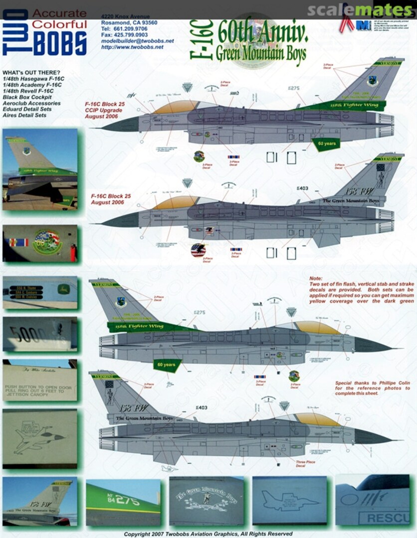 Boxart F-16C 60th Anniv. Green Mountain Boys 48-139 TwoBobs Aviation Graphics