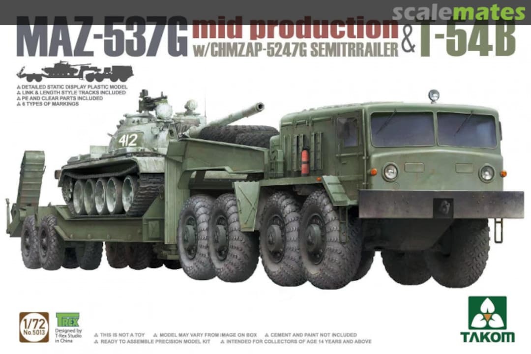 Boxart MAZ-537G mid production with CHMZAP-5247G Semitrailer & T-54B 5013 Takom