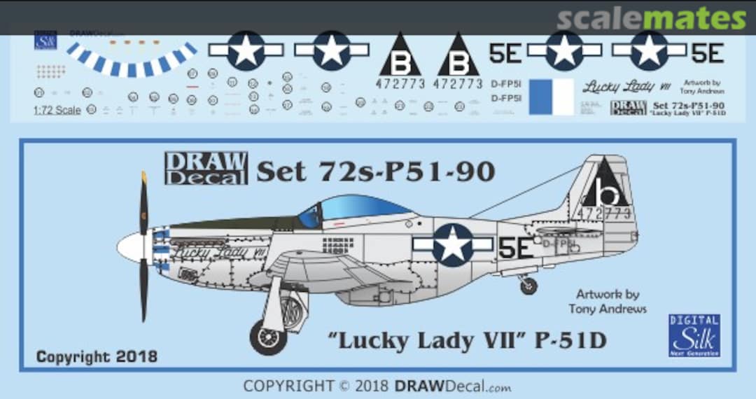 Boxart “Lucky Lady VII” P-51D 72-P51-90 Draw Decal