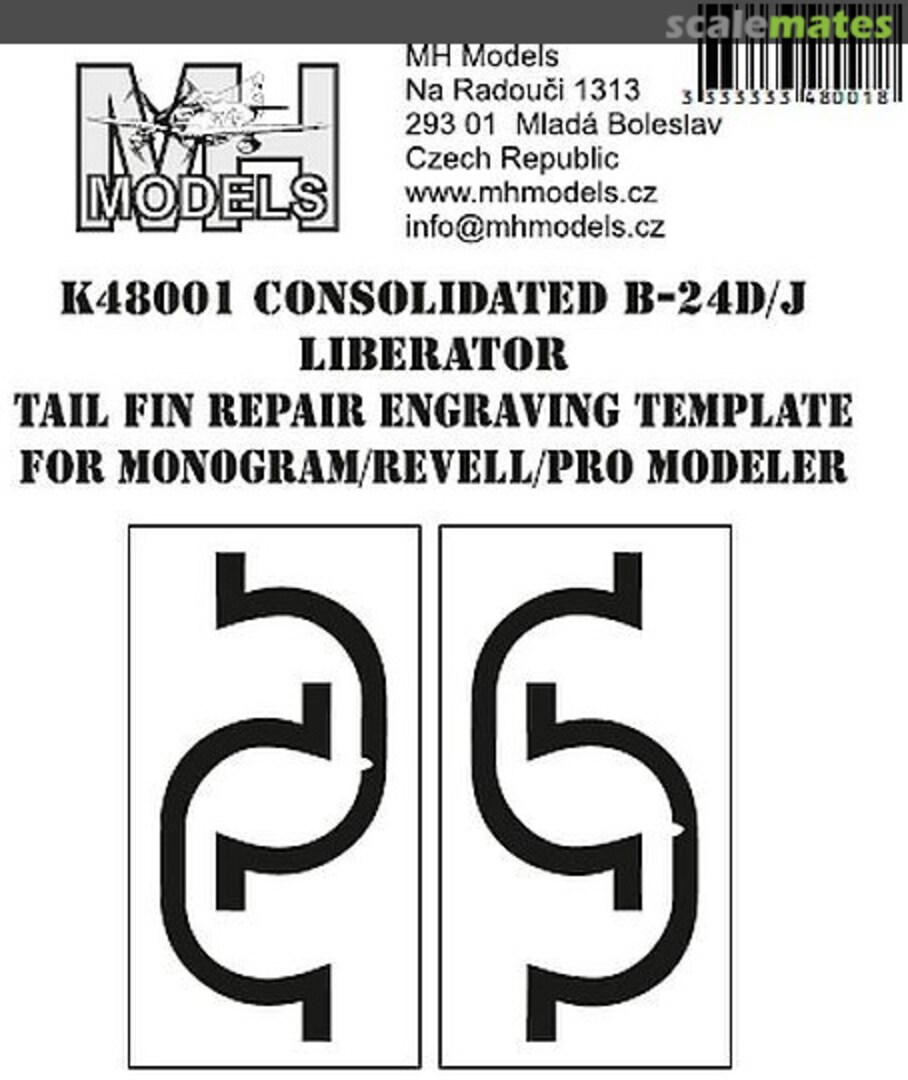 Boxart Consolidated B-24D/J Liberator Tail Fin repair engraving template K48001 MH Models