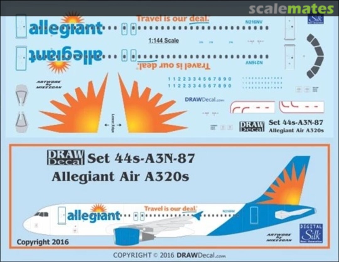 Boxart Allegiant Air A320s 44-A3N-87 Draw Decal