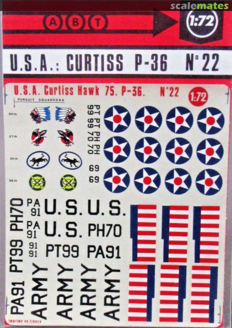 Boxart USA Curtiss P-36 22 ABT Decals