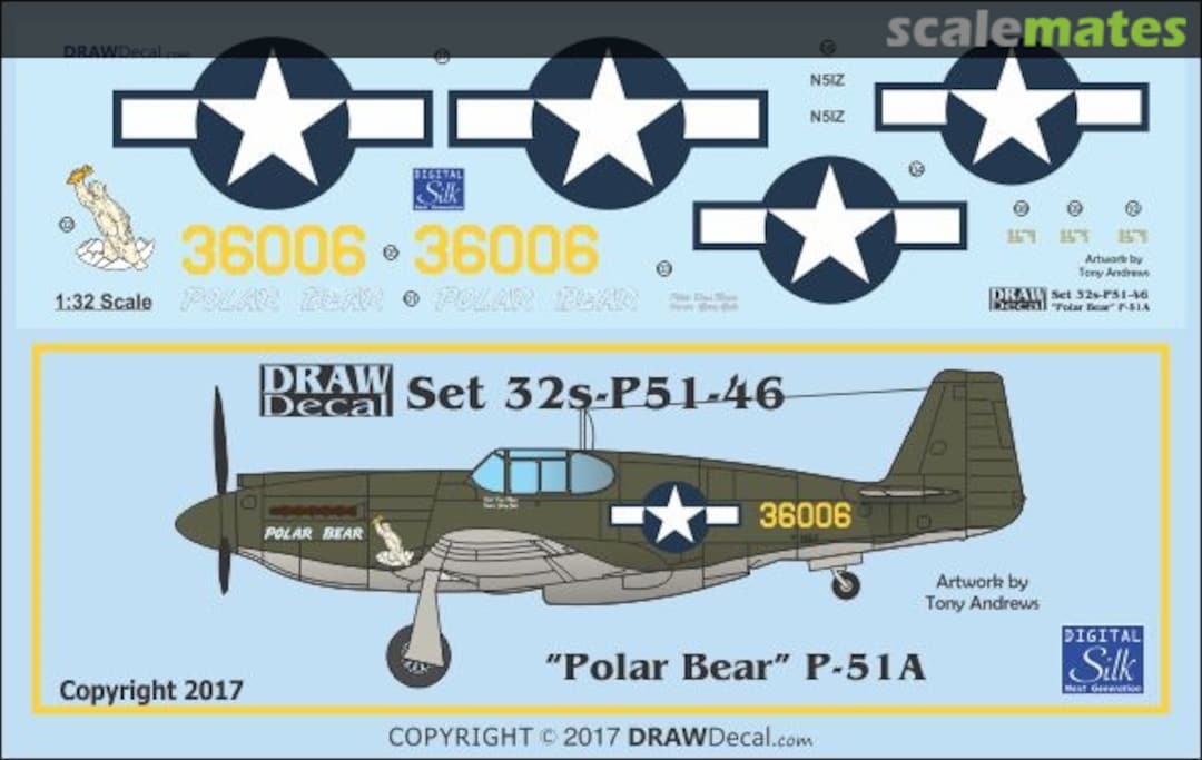 Boxart P-51A "Polar Bear" 32-P51-46 Draw Decal