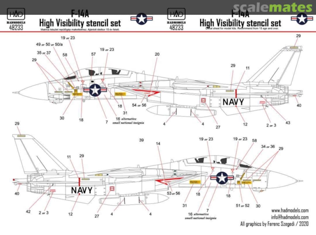 Boxart F-14A High Visibility Stencil Set 48233 HADmodels 