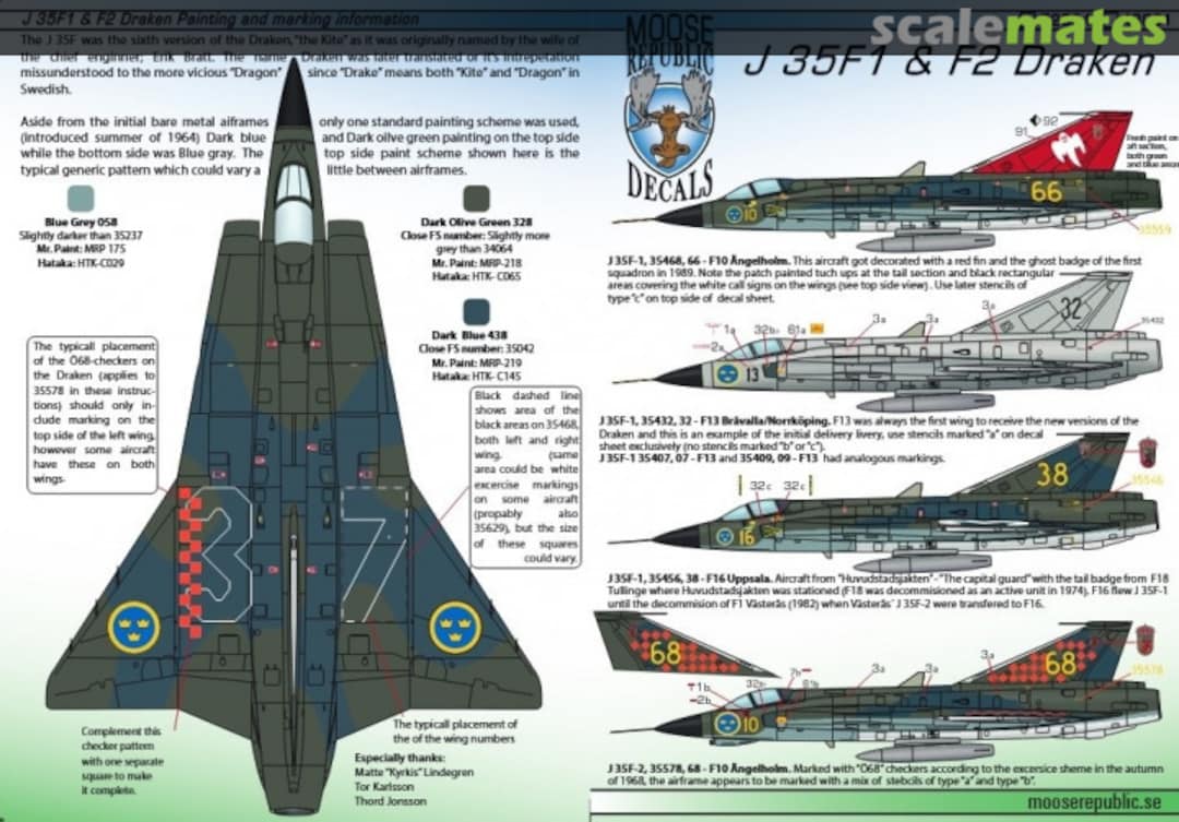 Boxart J 35 F1 & F2 Draken 48031 Moose Republic Decals