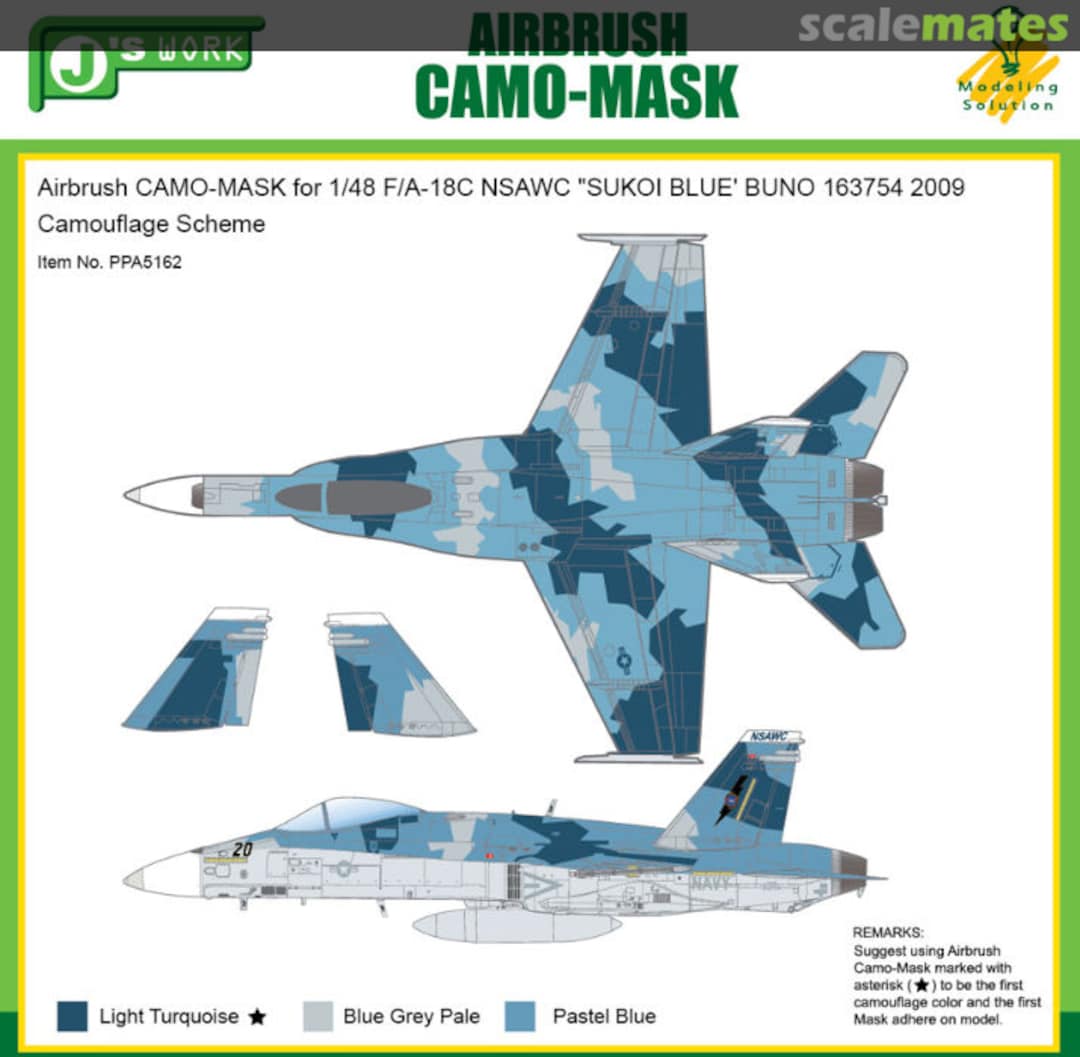 Boxart Airbrush CAMO-MASK F/A-18C NSAWC SUKOI BLUE, J's Work, 5162 PPA5162 J's Work