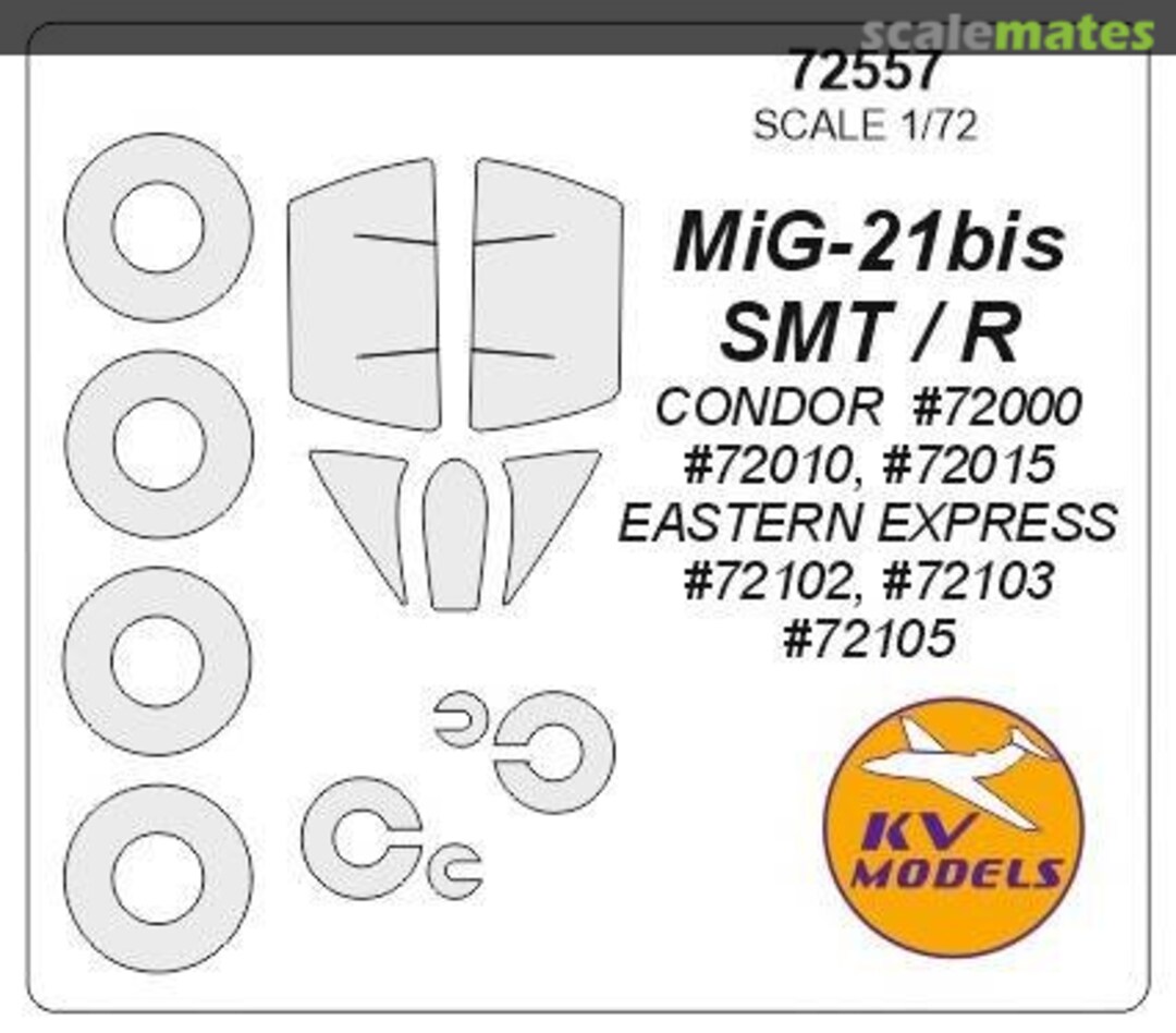 Boxart Mask 1/72 for MIG-21bis/SMT/R and wheels masks 72557 KV Models