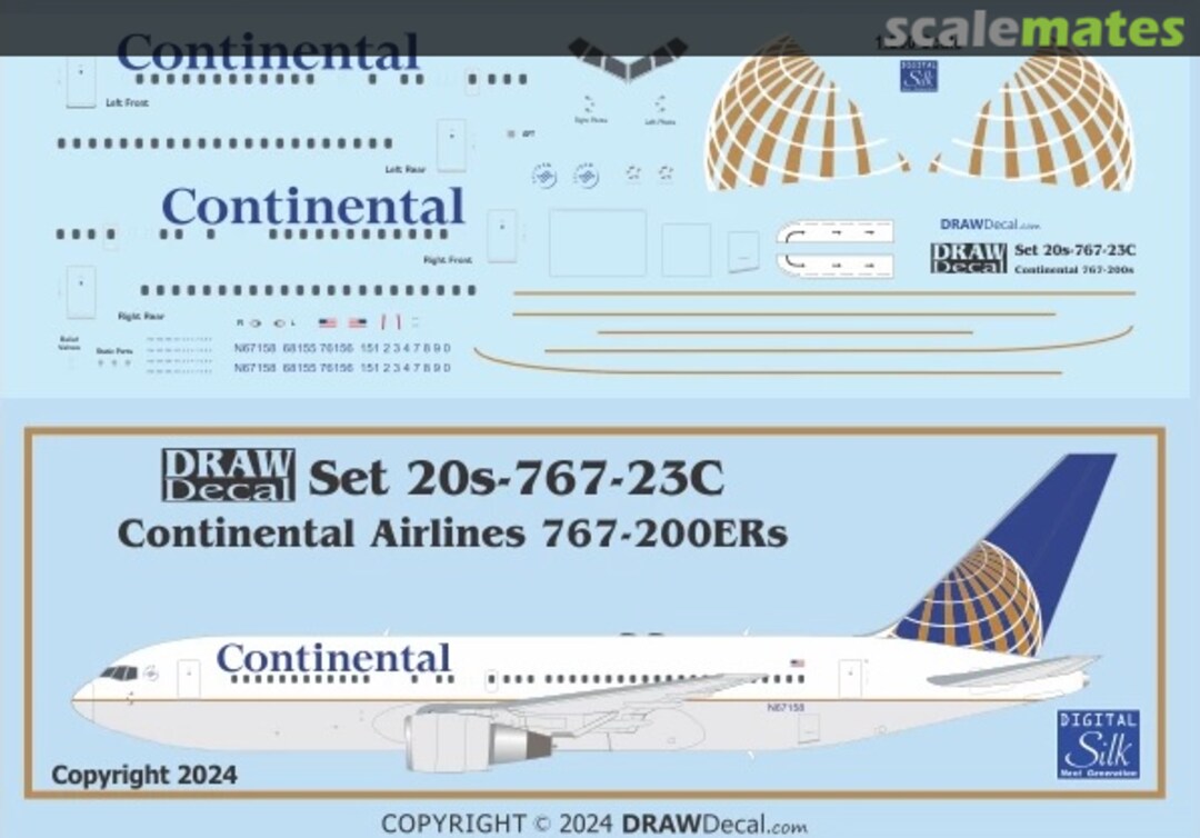 Boxart Continental Airlines 767-200ERs 20-767-23C Draw Decal