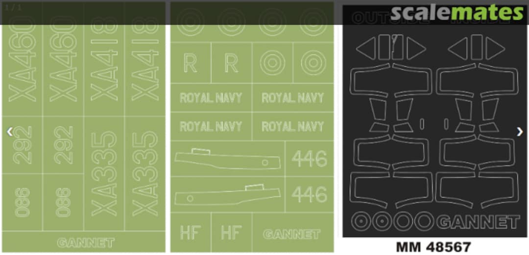 Boxart FAIREY GANNET AS1/AS4 x2 canopy masks(outside & inside) + 2 insignia masks MM48567 Montex