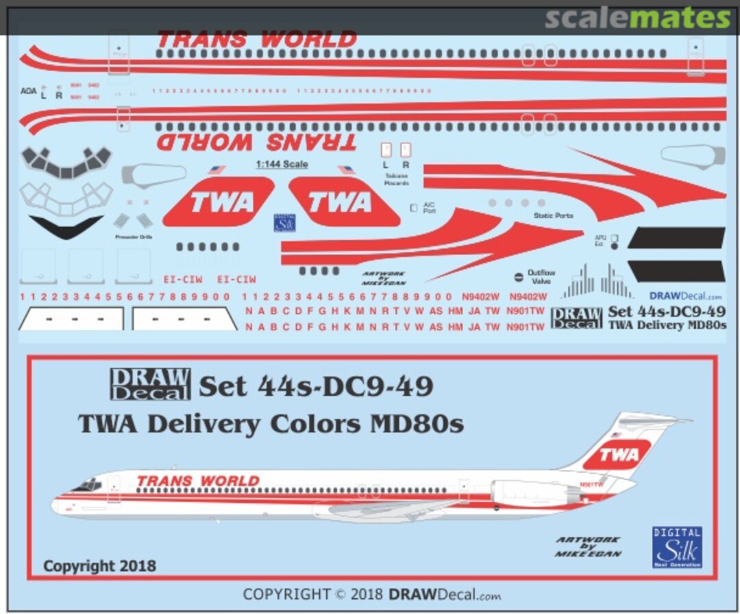 Boxart TWA Delivery Colors MD80s 44-DC9-49 Draw Decal