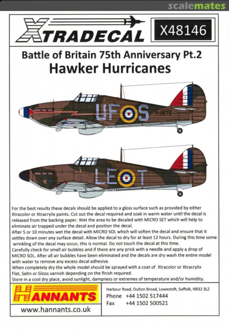 Contents Hawker Hurricanes X48146 Xtradecal