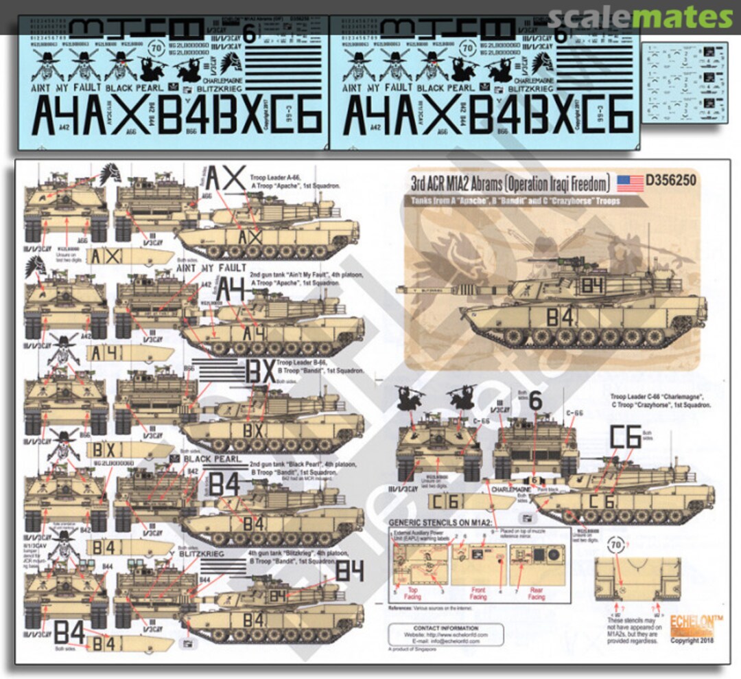 Boxart 3rd ACR M1A2 Abrams OIF Tanks from Apache, Bandit & Crazyhorse Troops D356250 Echelon Fine Details