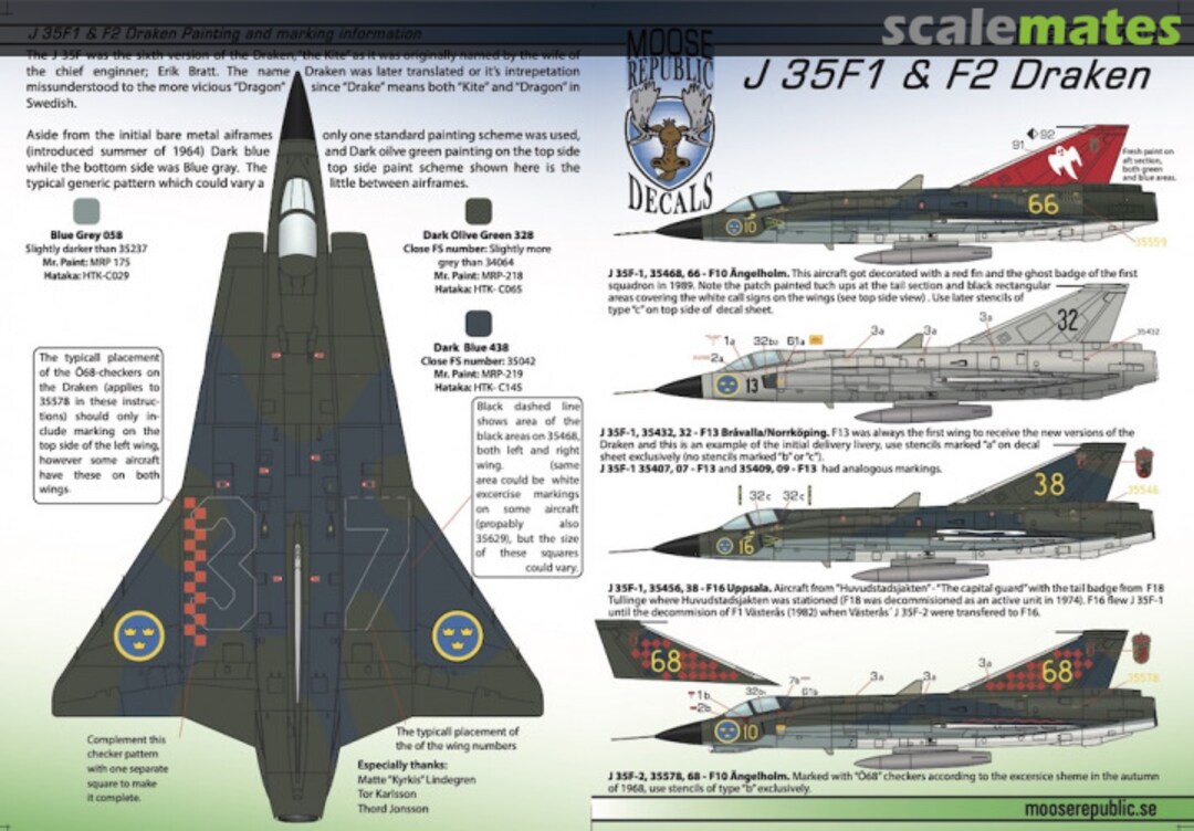 Boxart J 35 F1 & F2 Draken 72034 Moose Republic Decals