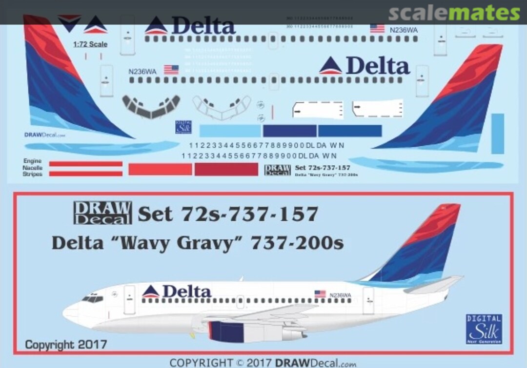 Boxart Delta Air Lines “Wavy Gravy” 737-200s 72-737-157 Draw Decal