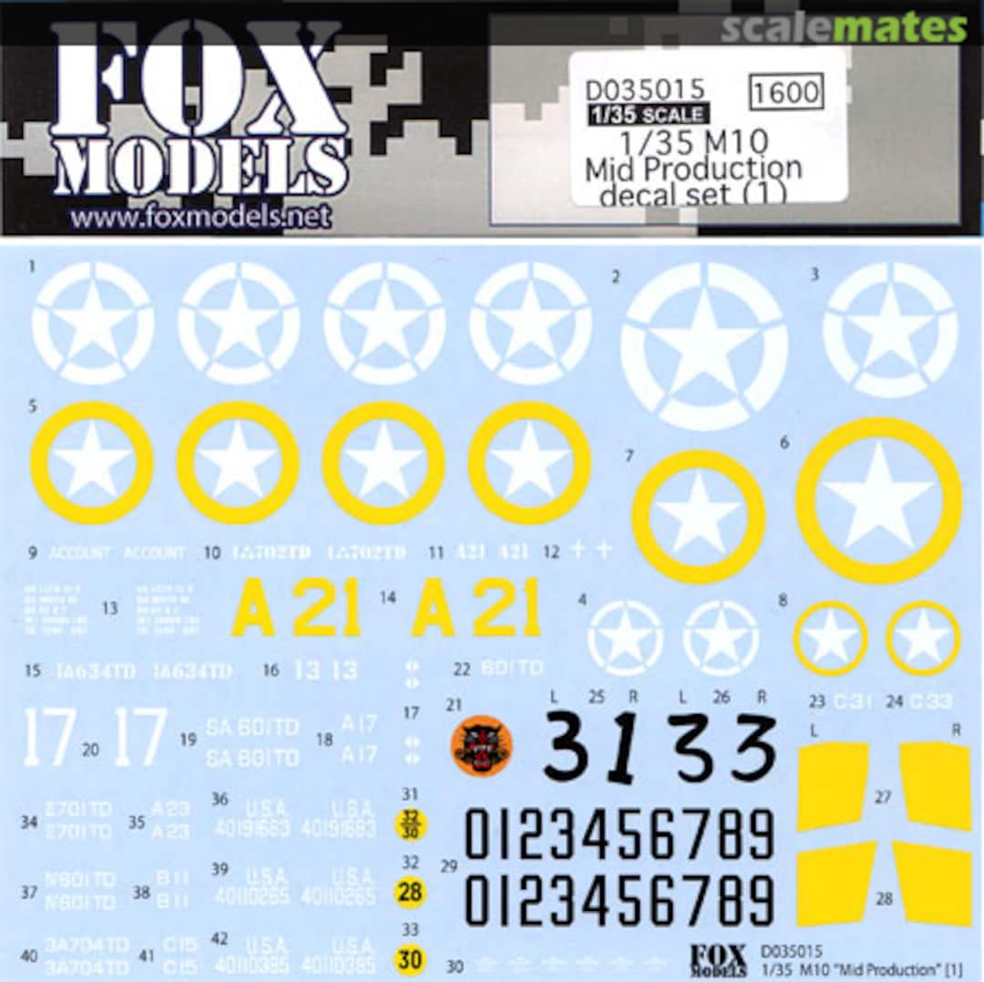 Boxart M10 Mid Production decal set (1) D035015 FOX MODELS