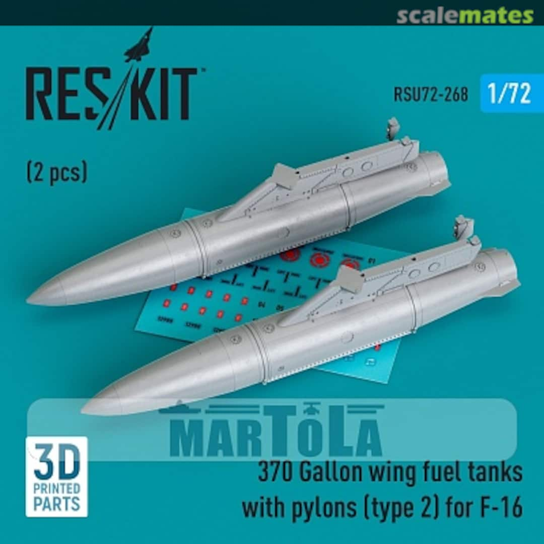 Boxart 370 Gallon wing fuel tanks with pylons (type 2) for F-16 (2 pcs) RSU72-0268 ResKit