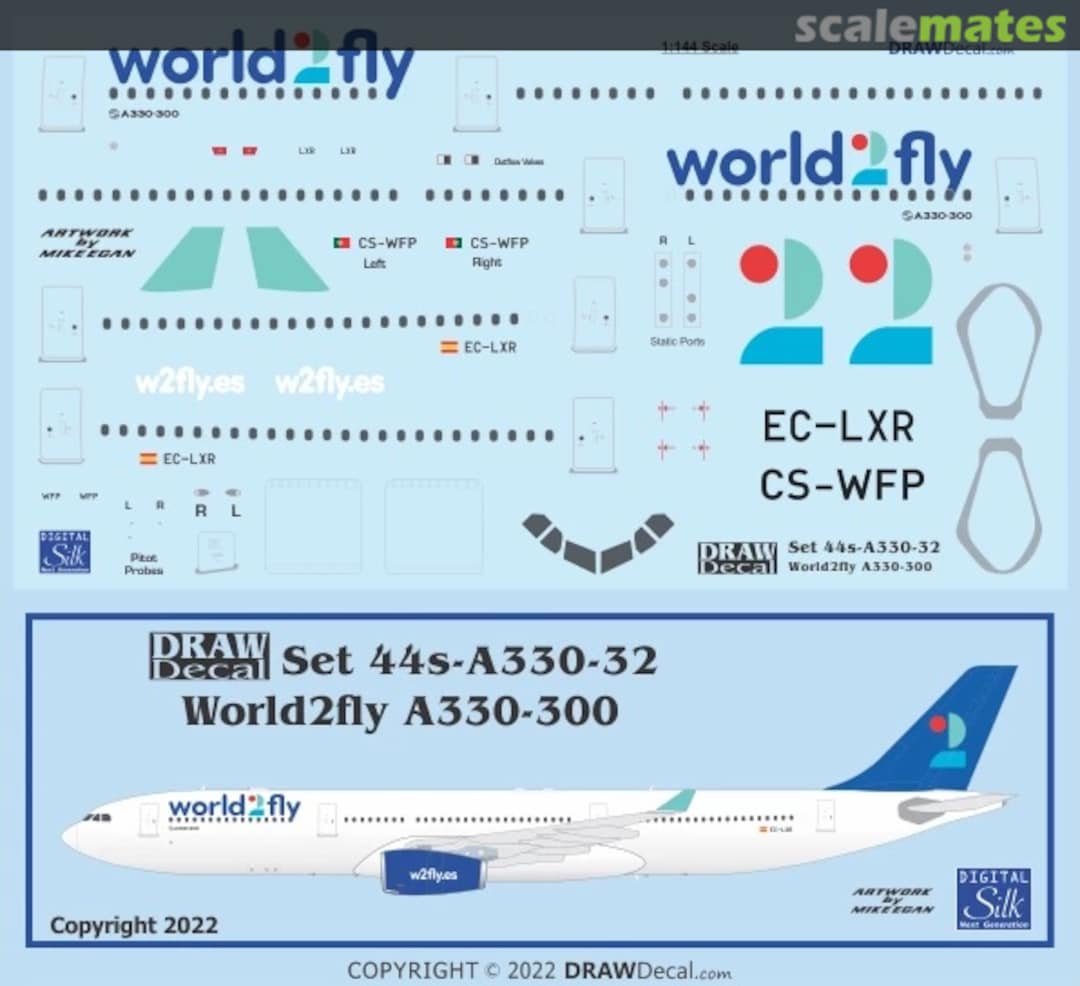 Boxart World2fly A330-300 44-A330-32 Draw Decal