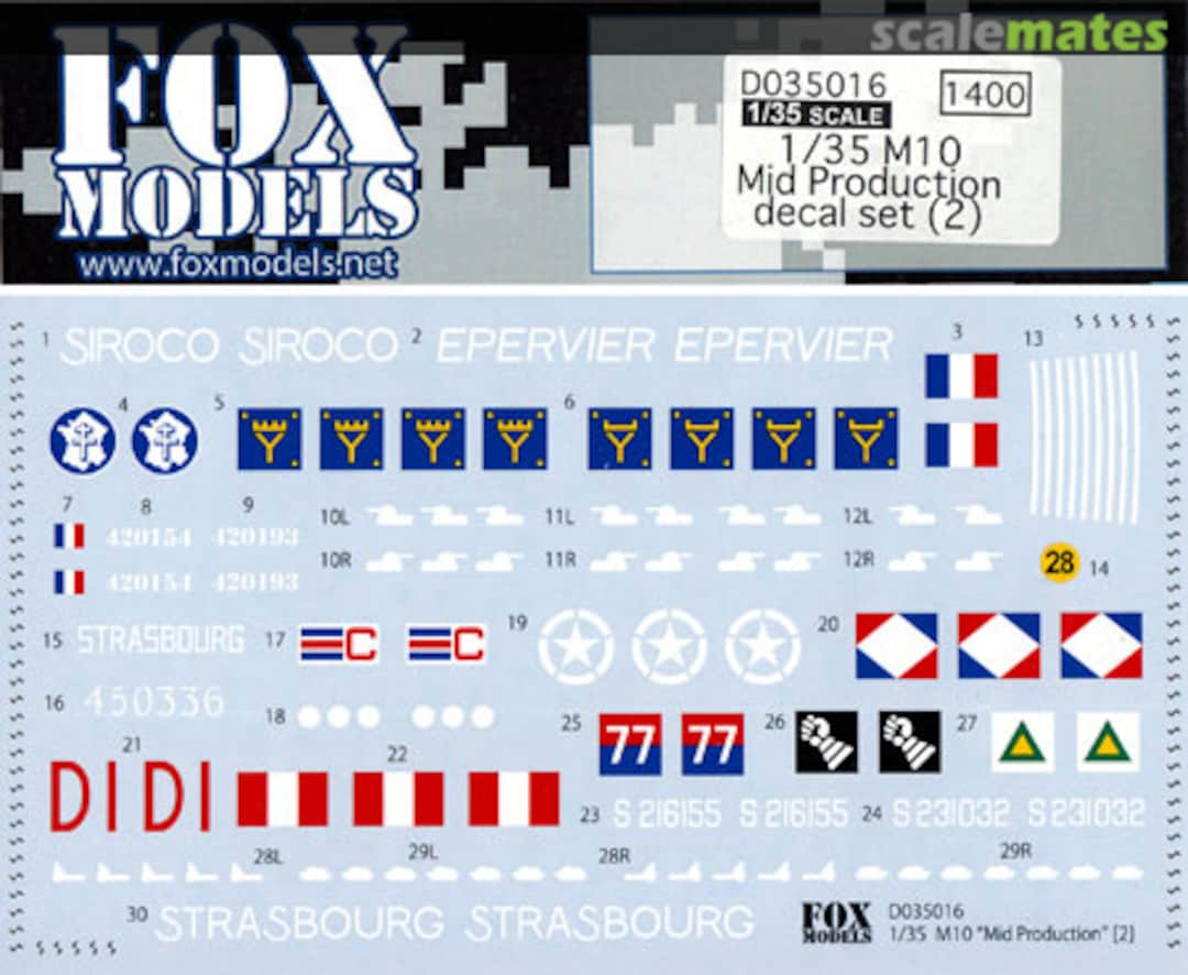 Boxart M10 Mid Production decal set (2) D035016 FOX MODELS