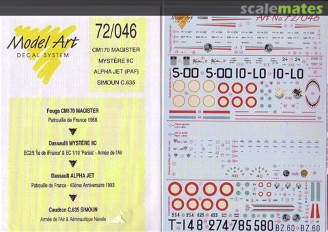 Boxart CM170 Magister & Alpha Jet: Patrouille de France 1968/1993; 72/046 Model Art Decal System