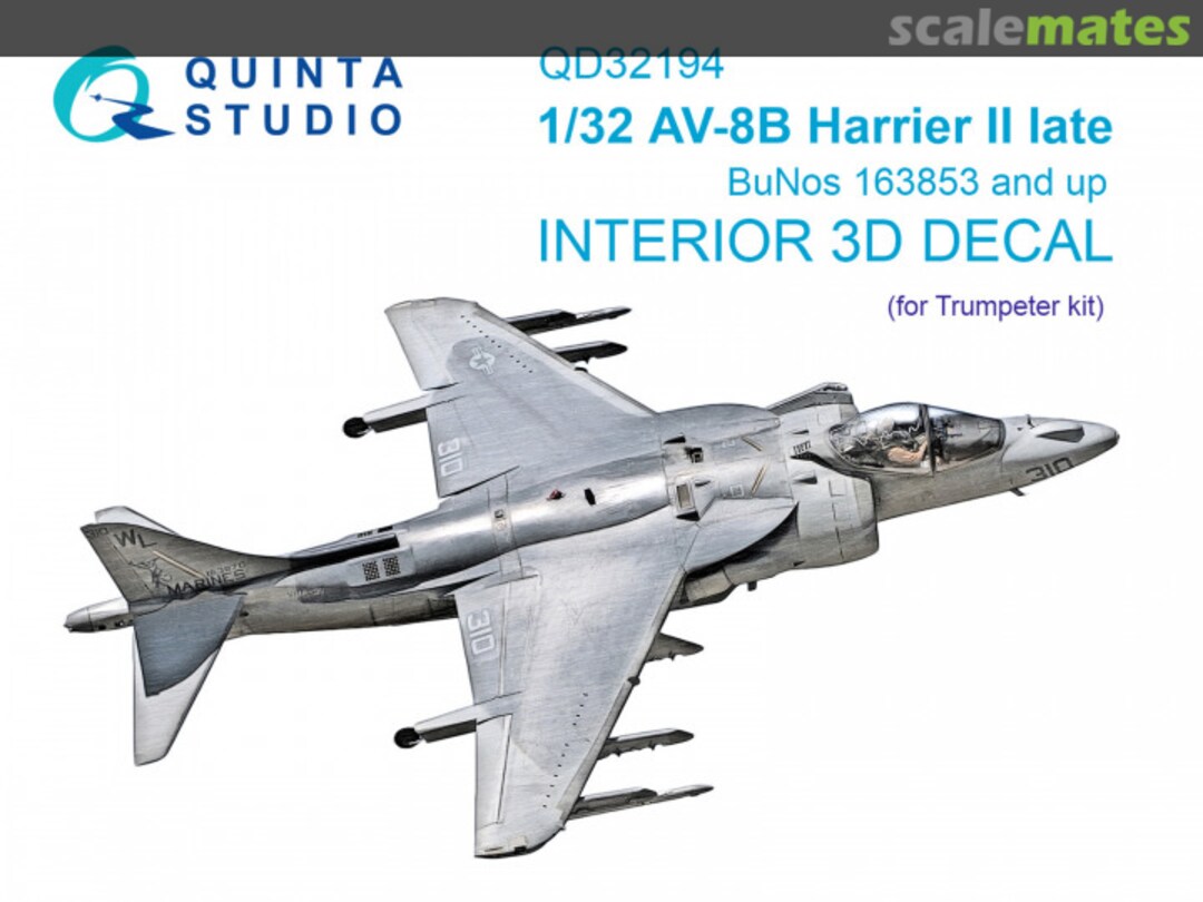 Boxart AV-8B Harrier II late interior 3D decals BuNos 163853 and up QD32194 Quinta Studio