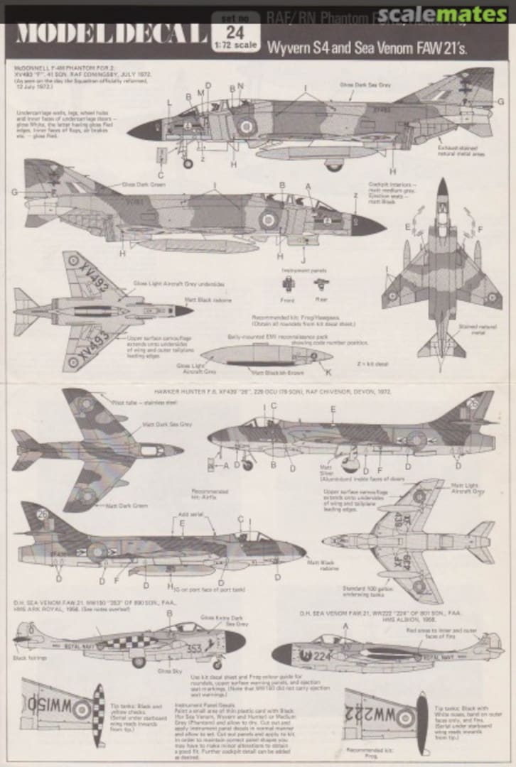 Boxart RAF/RN Phantom FGR2, Hunter F.6, Wyvern S4, Sea Venom FAW 21's 24 Modeldecal