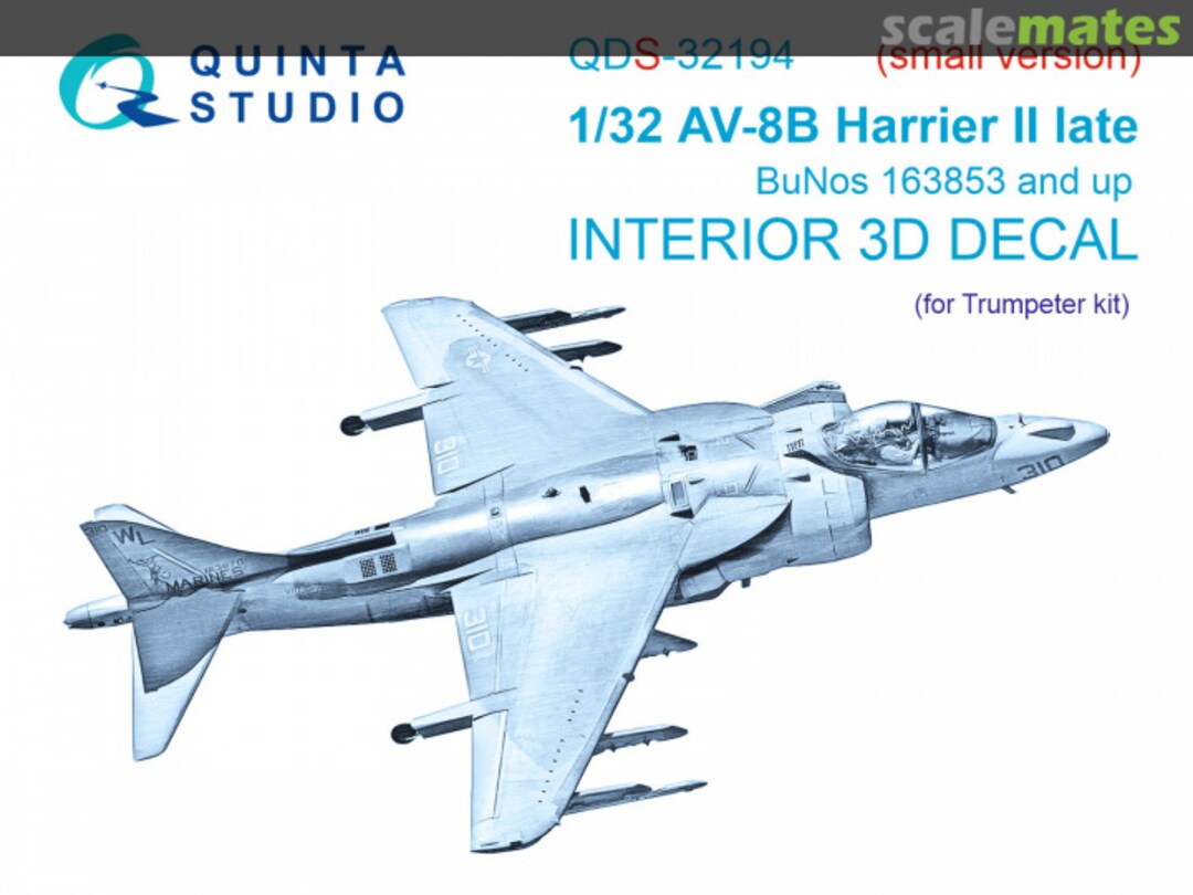 Boxart AV-8B Harrier II late interior 3D decals BuNos 163853 and up (small version) QDS-32194 Quinta Studio