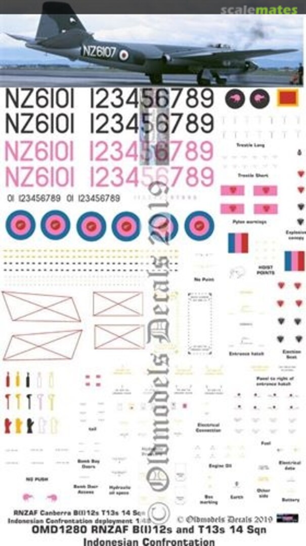 Boxart RNZAF Canberra B12 & T13 - 14 Sqn Indonesian Confrontation OMD1282 Oldmodels Decals