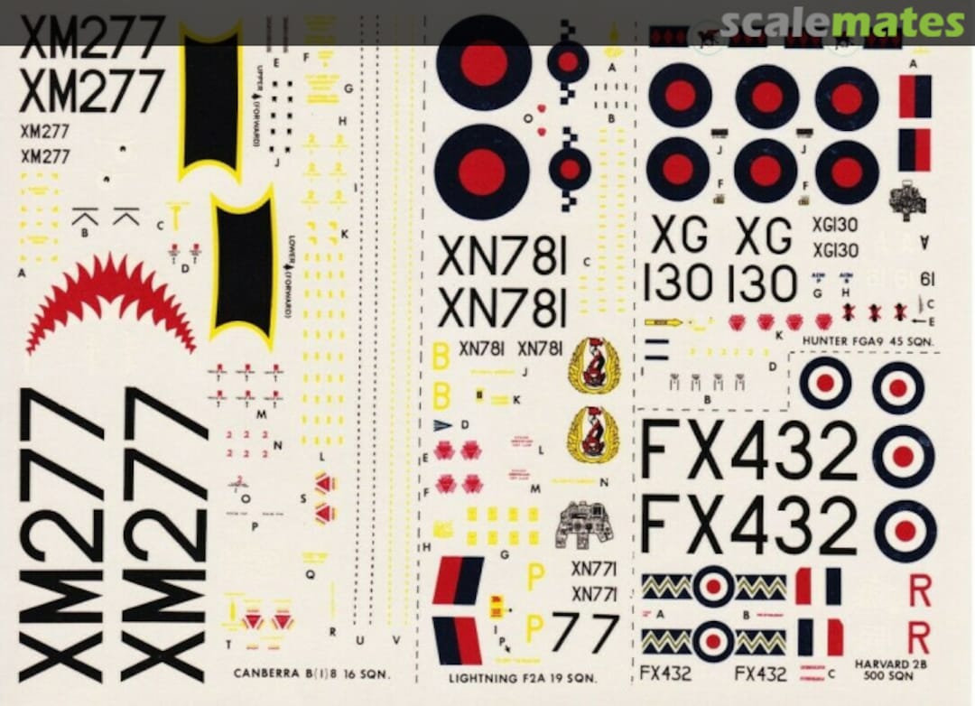 Boxart Lightning F.2A., Canberra B(I)8, Hunter FGA9, Harvard T.2B. 25 Modeldecal