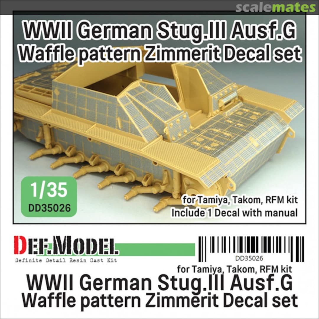 Boxart Stug III Ausf.G Waffle pattern Zimmerit Decal set DD35026 Def.Model