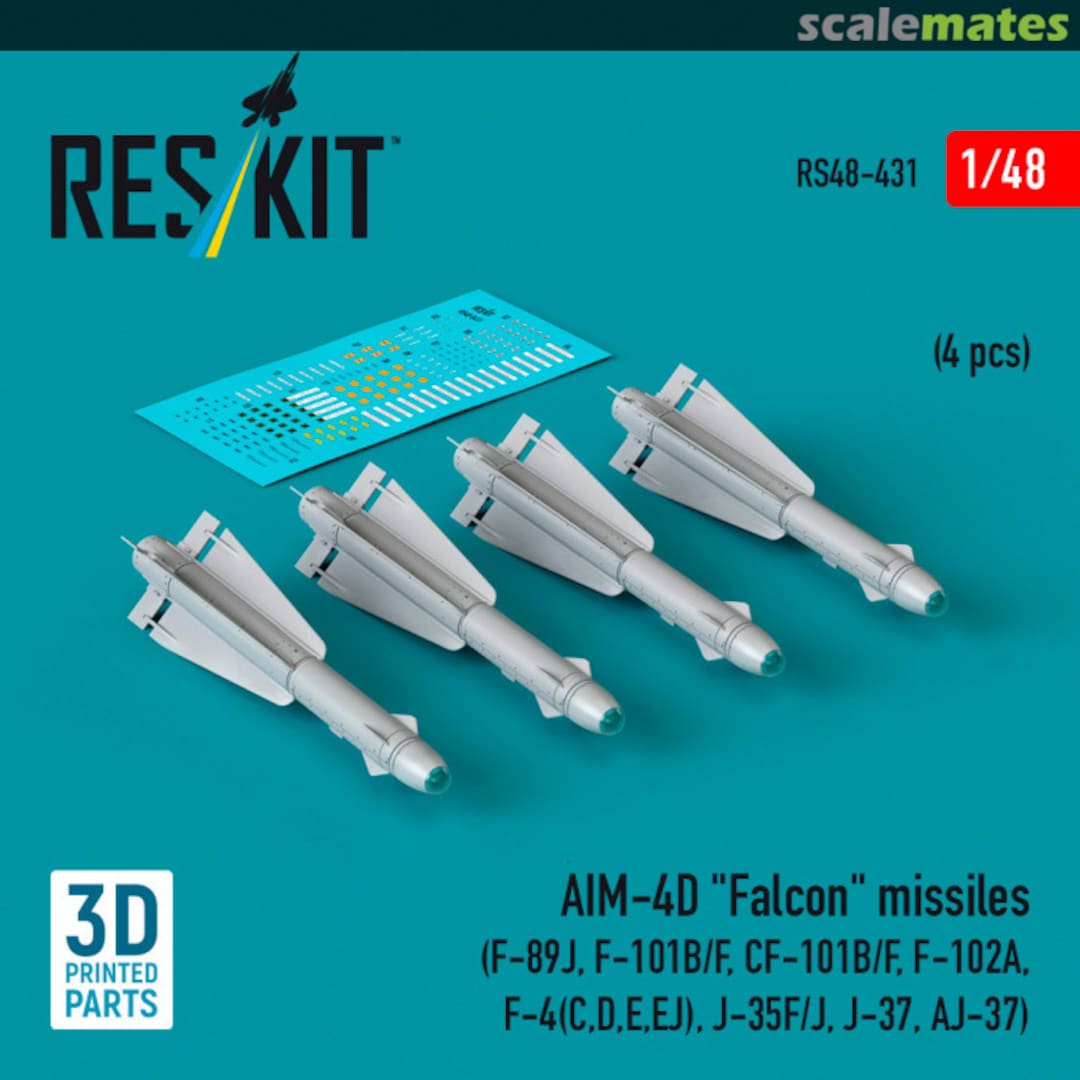 Boxart AIM-4D "Falcon" missiles (4 pcs) (3D Printed) RS48-0431 ResKit