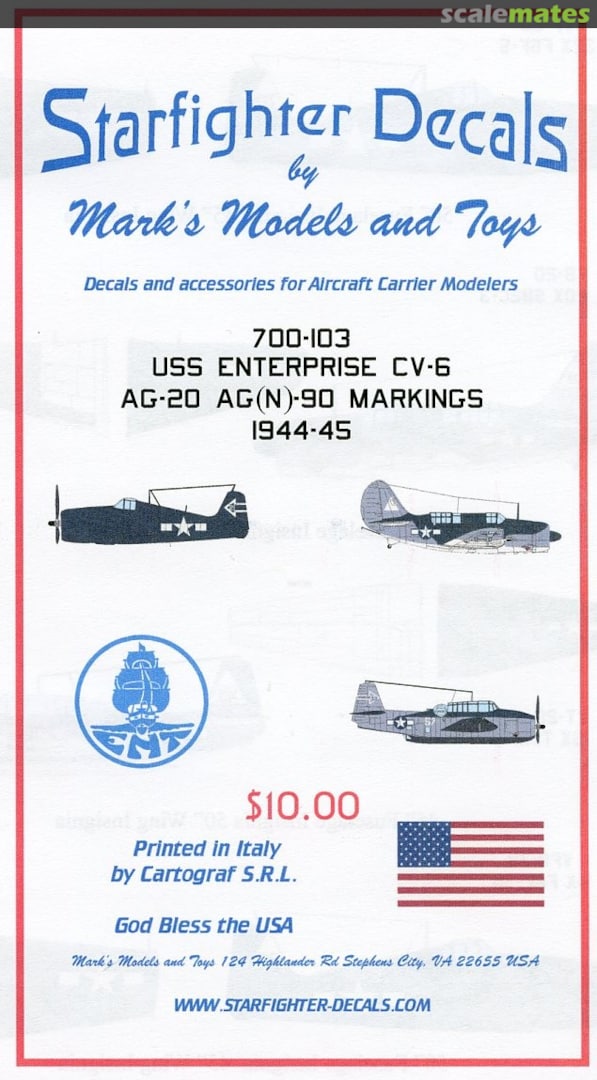 Boxart USS Enterprise CV-6 AG-20 AG(N)-90 Markings 1944-45 700-103 Starfighter Decals