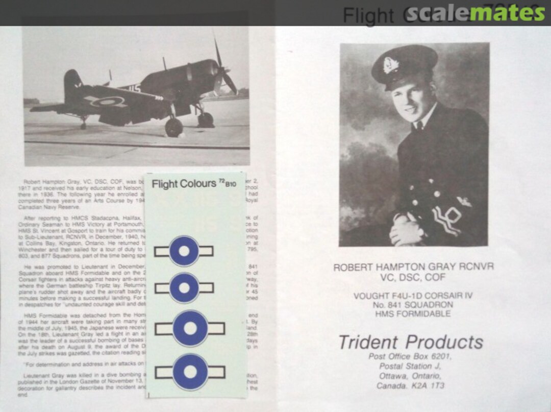 Boxart Robert Hampton Gray RCNVR VC, DSC, COF - Vought F4U-D Corsair IV 72B10 Flight Colours