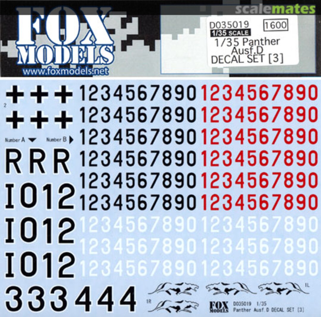 Boxart Panther Ausf.D Decal Set (3) D035019 FOX MODELS