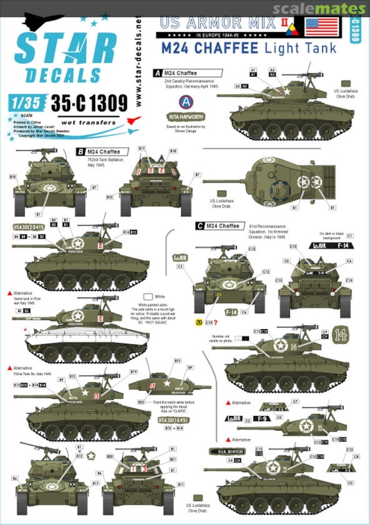 Boxart M24 Chaffee Light Tank 35-C1309 Star Decals